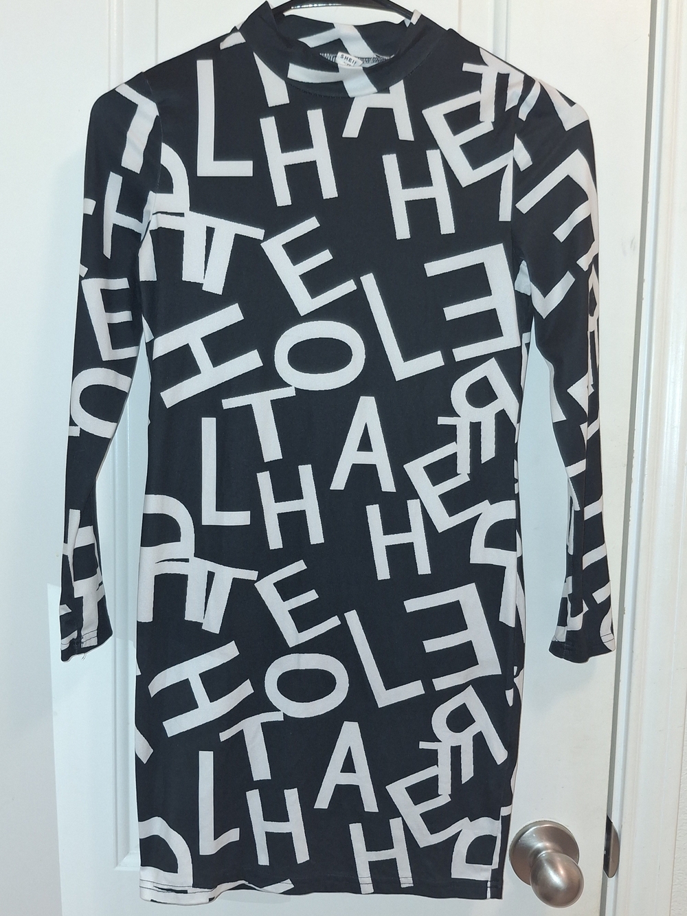 Black & White Letterprint Long Sleeve Dress